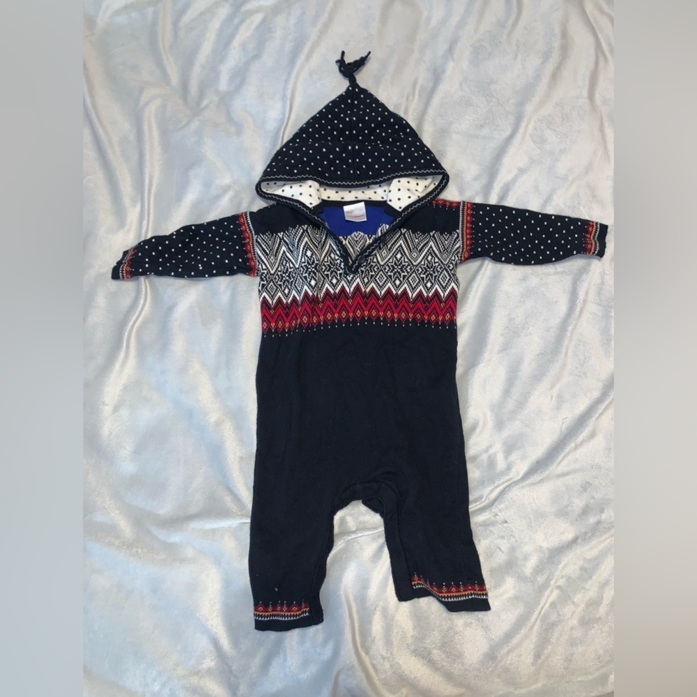 Hanna Andersson elf sweater play suit romper fair isle nordic knit 6-12 mo black